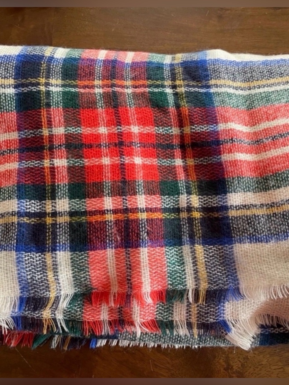 Large Cozy Plaid Fringe Scarf - Red, Green, Blue